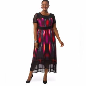 IGIGI Womens 12 NWT Cocktail Dress Empire Waist Mesh High Low Hem Bold Print